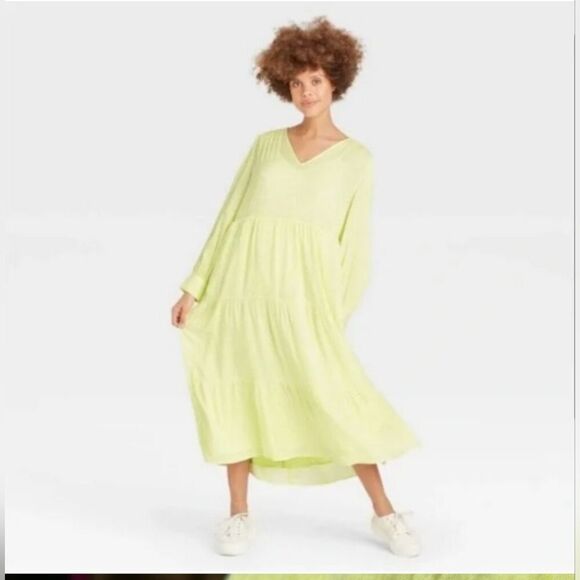 SOLD!! UNIVERSAL THREAD Maxi Dress Cotton Pockets Yellow Neon NEW - Size M - Picture 1 of 11
